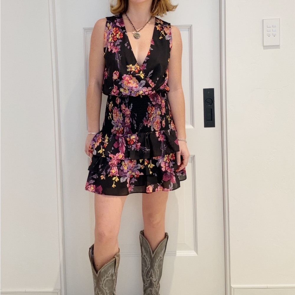 Amanda Uprichard purple floral tight waist dress